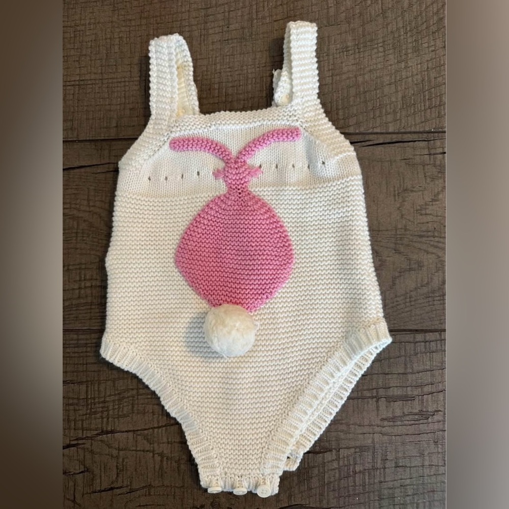 Stella McCartney Kids Cream Knit Onesie with Bunny